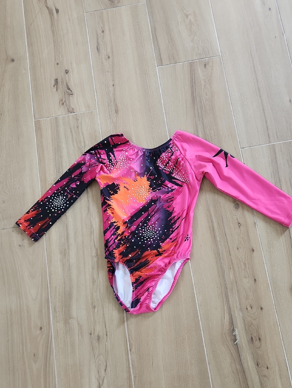 Youth LARGE Girls Pink & Neon Splash Gymnastics Show Leotard